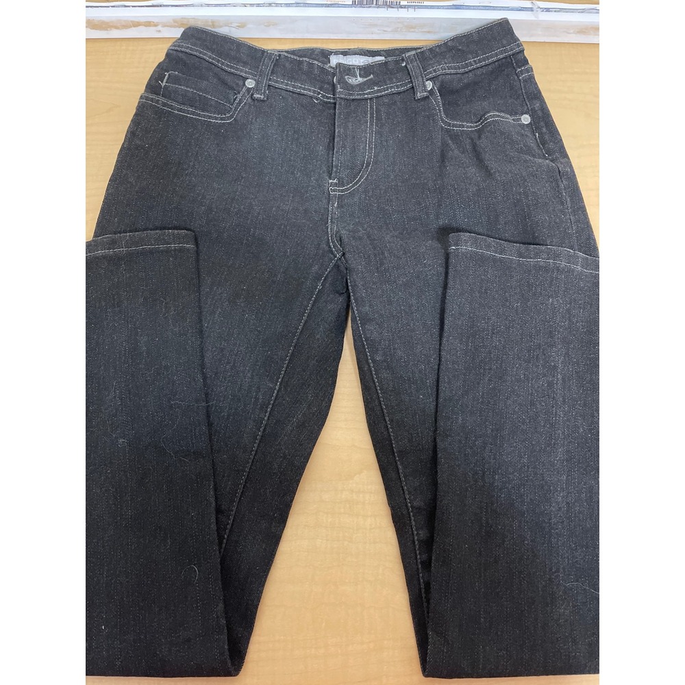Chicos Platinum Black Slim Leg Jeans Regular Stretch Denim Contrast Stitch